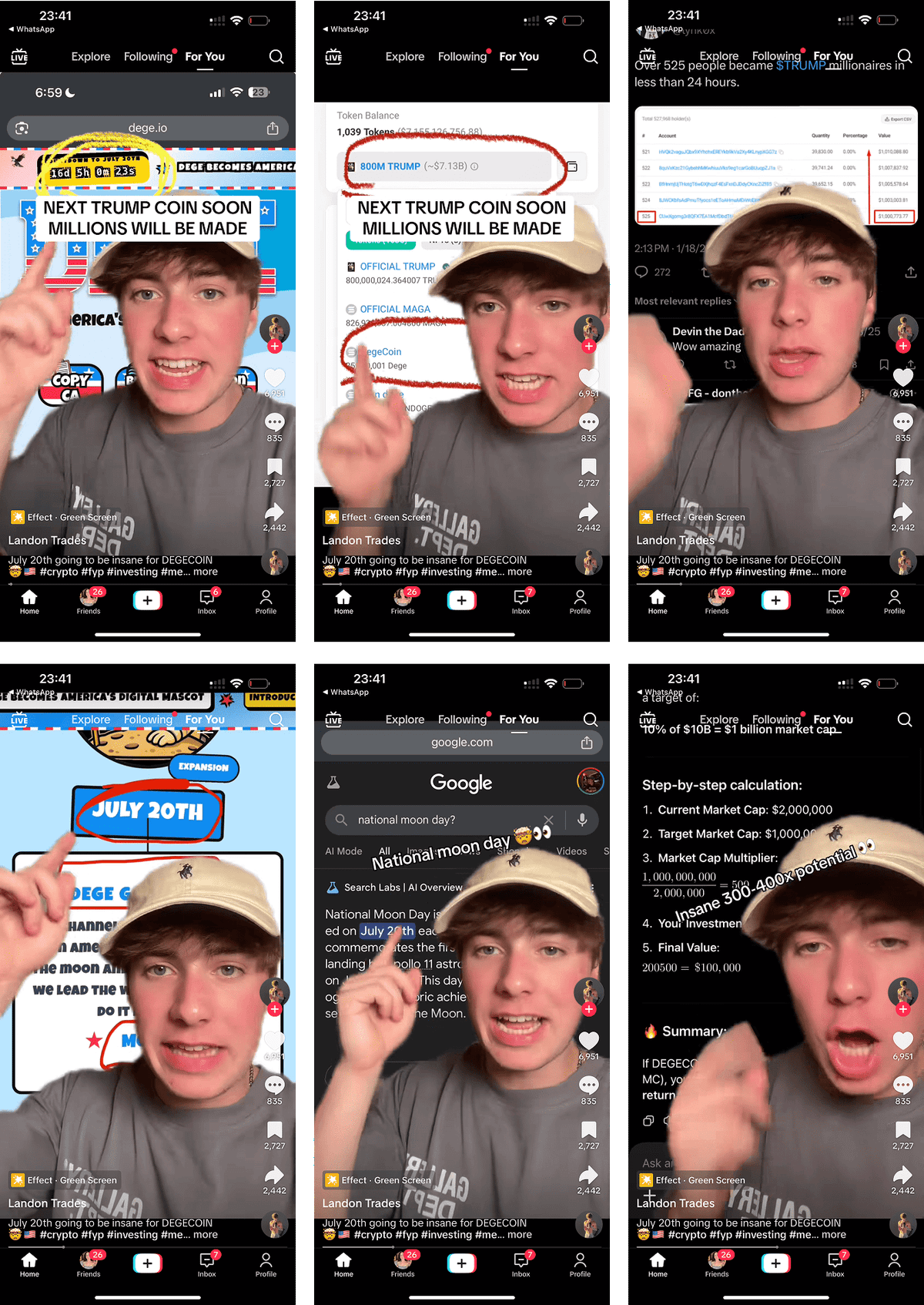 $80M DegeCoin’s viral TikTok propaganda (100+ accounts)